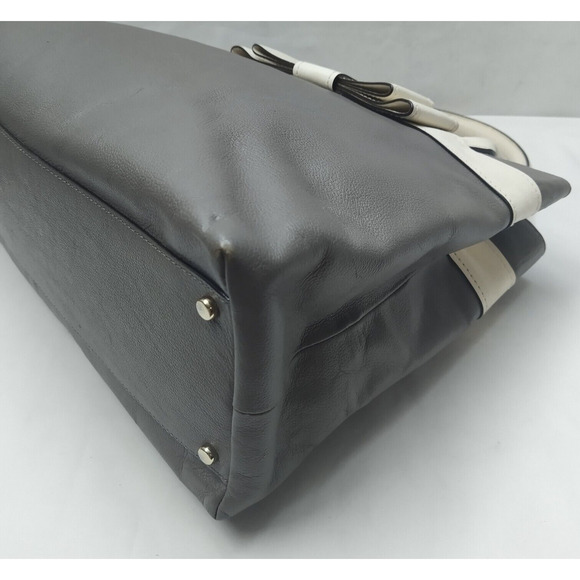 Kate Spade New York Gray Leather Bow Double Handle Large Tote Shoulder Bag - Picture 8 of 16